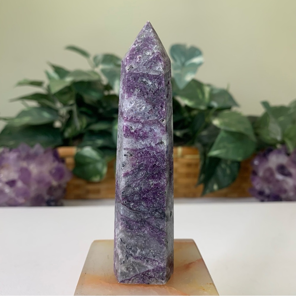 Purple Sphalerite Crystal Tower Point Wand Chakra Healing Reiki Meditation 4.3"